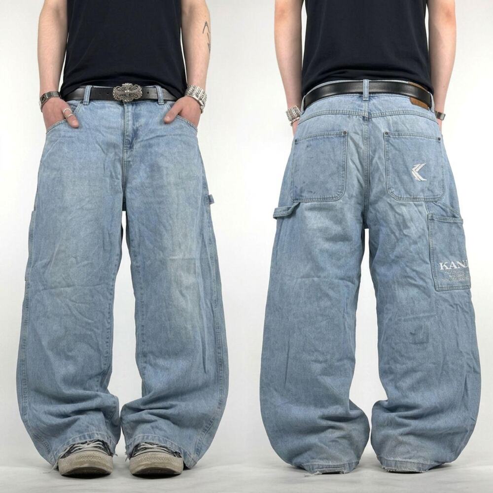 Vintage y2k embroidered carpenter distressed baggy wide leg rare jeans